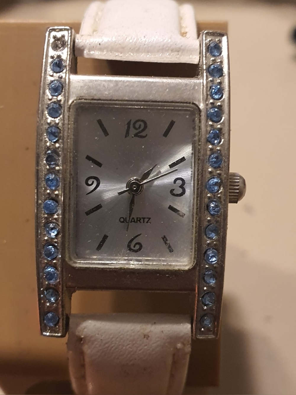 🦋10/$20🦋 Silver/Blue Rhinestone Leather Women's Tank Watch
